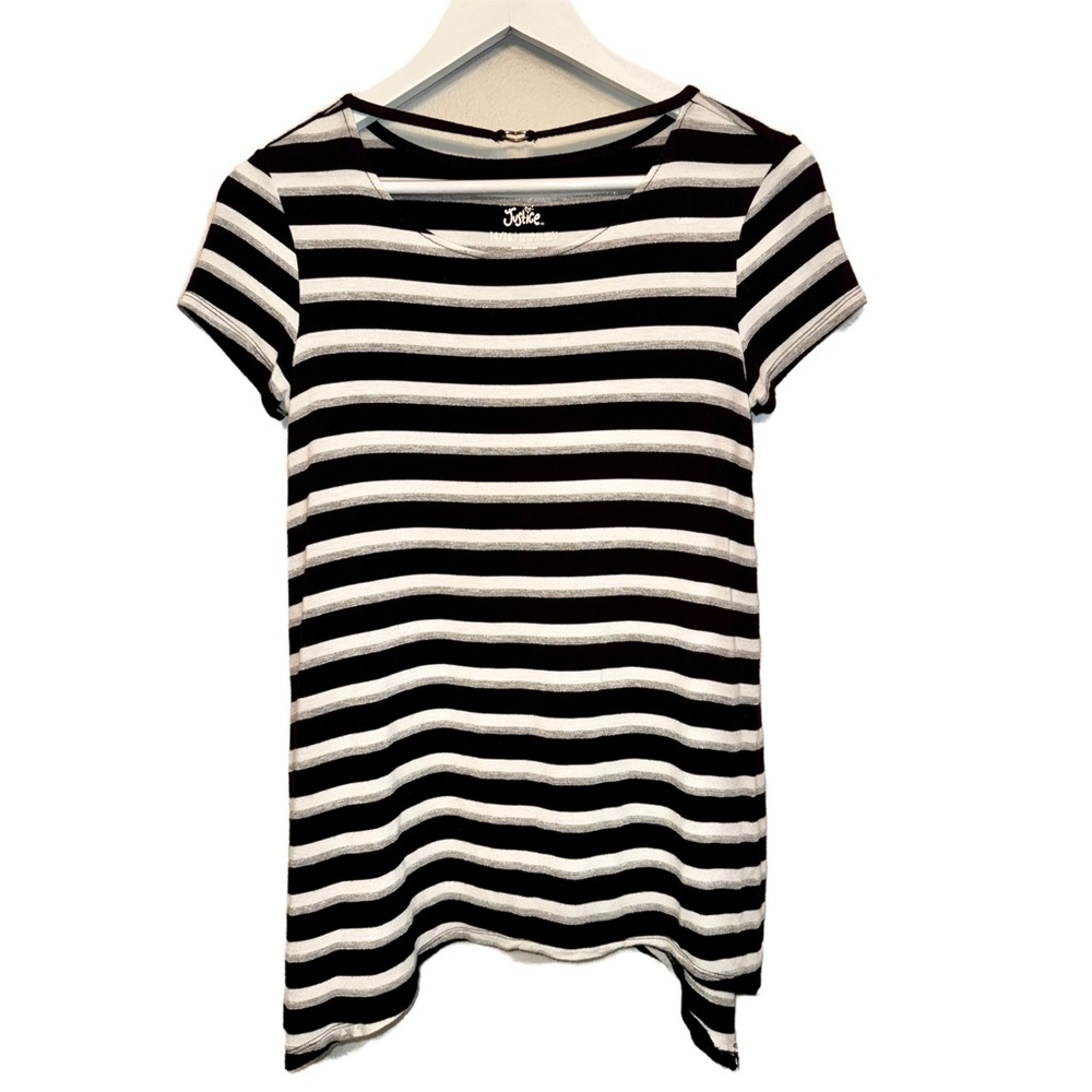 Justice Black and White Asymmetrical Short Sleeve T-Shirt